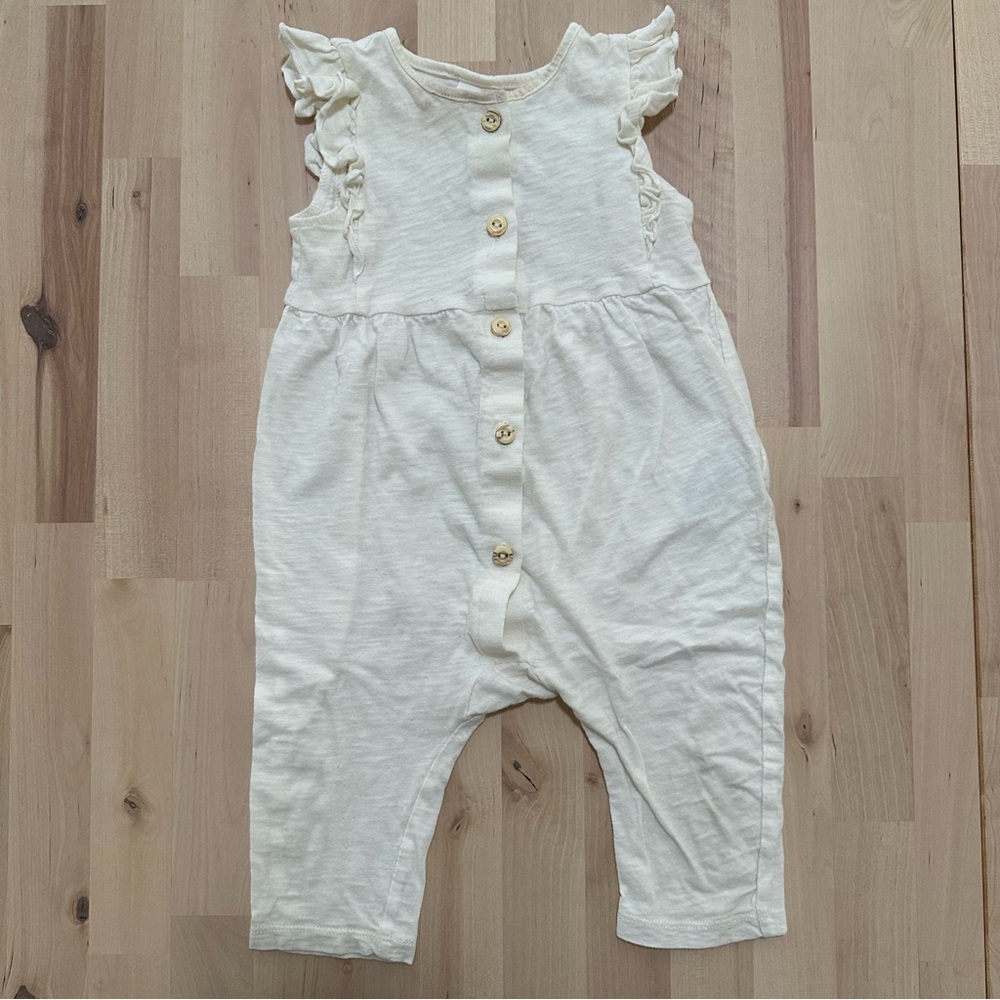Cotton Cream Baby Romper with Frills - 6-9M